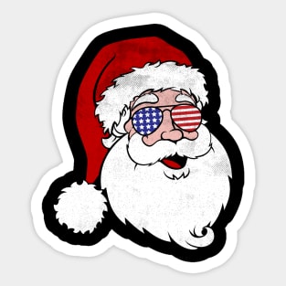 Funny Santa Claus Vintage Patriotic Hipster Design with American USA flag sunglasses For Christmas Sticker